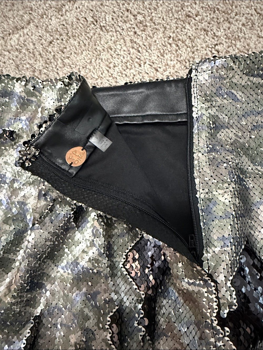 NWOT Free People Silver Multi Colored Sequin Mini Skirt with Black Detail - Picture 7 of 15
